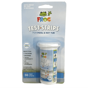 A package of FROG Test Strips for Pools and Hot Tubs, Quick and Easy Pool and Hot Tub Test Strips, Designed to use with FROG Water Care Products.